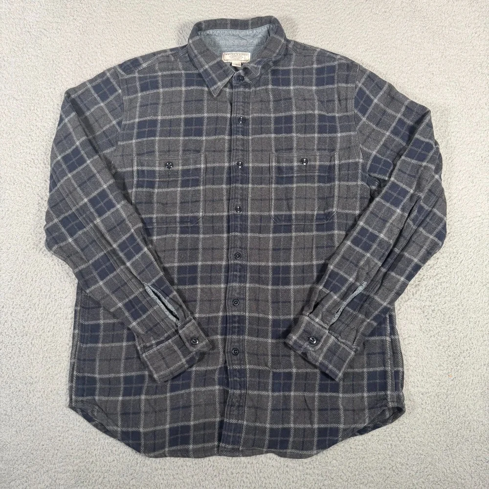 Wallace & Barnes Shirt Mens Large Gray Plaid Flannel Heavy Button Up Outdoor